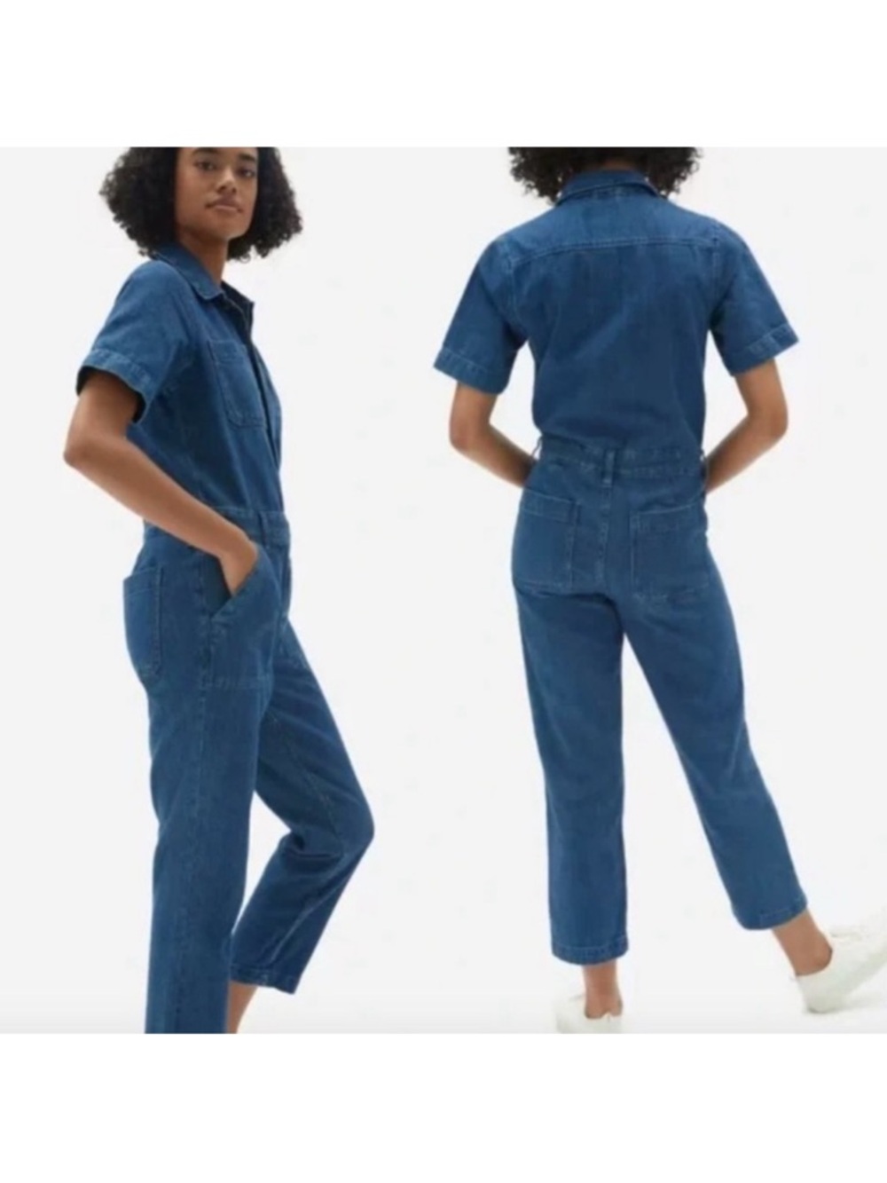 Everlane Classic Blue Short-Sleeve Denim Overalls